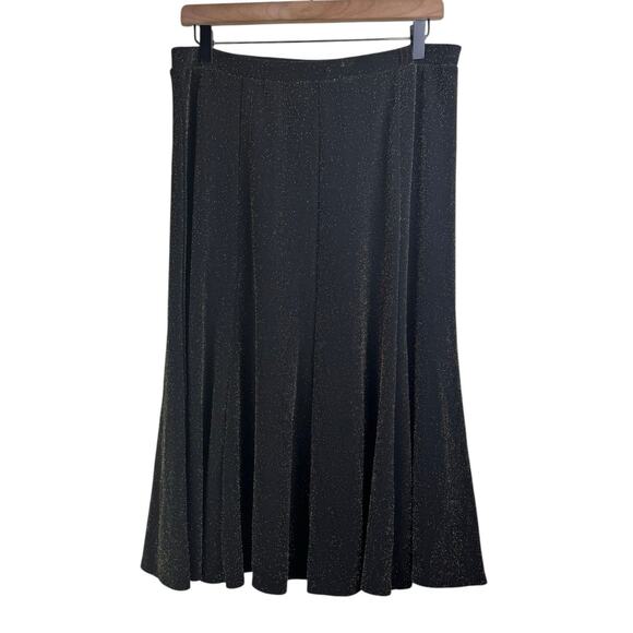 Chico’s Travelers NWT Jordie Metallic Glam Dark Brown Gold Sparkle Midi Skirt - Picture 1 of 8
